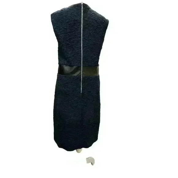 Rebecca Taylor - Navy Dress W/ BlackLeather Panels Round Neck Zip Back Sz 8 - Picture 2 of 13